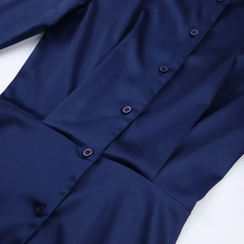 Robe Chemise Satin Bleu chez robe-chemise-boutique