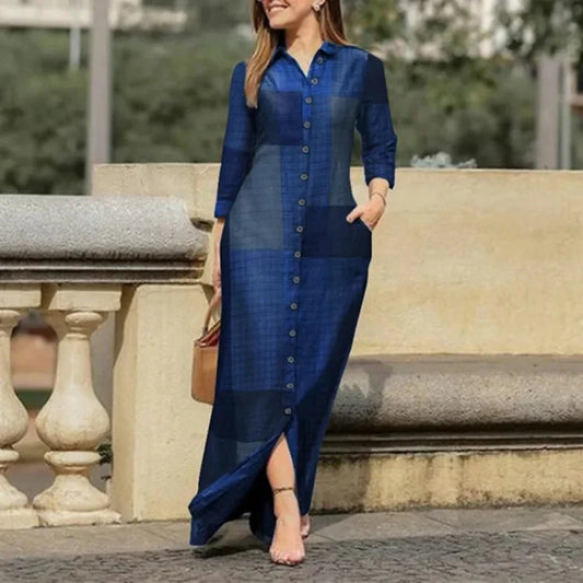 Robe Chemise Longue a Carreaux Bleu chez robe-chemise-boutique