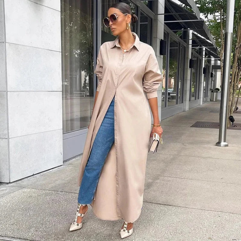Robe Chemise Longue Chic Kaki chez robe-chemise-boutique