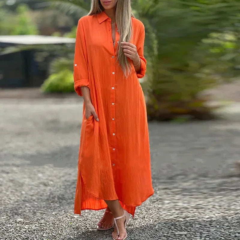 Robe Chemise Longue Orange Orange chez robe-chemise-boutique