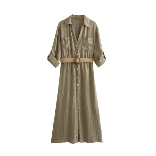 Robe Chemise Ceinturée Kaki Kaki chez robe-chemise-boutique
