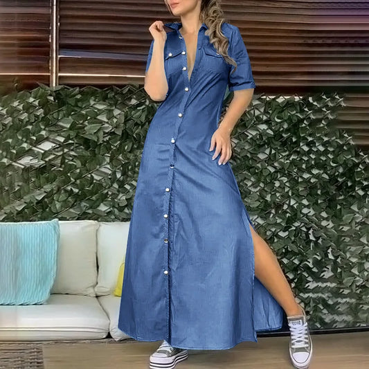 Robe Chemise Longue Bleu Bleu chez robe-chemise-boutique