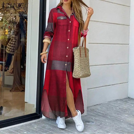 Robe Chemise Carreaux Rouge Rouge chez robe-chemise-boutique