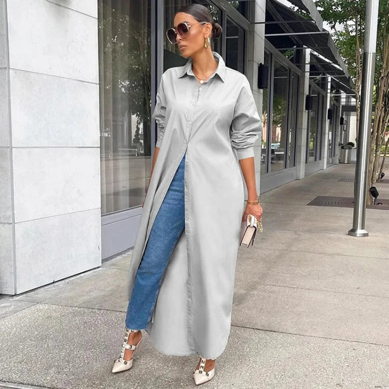 Robe Chemise Longue Chic Gris chez robe-chemise-boutique