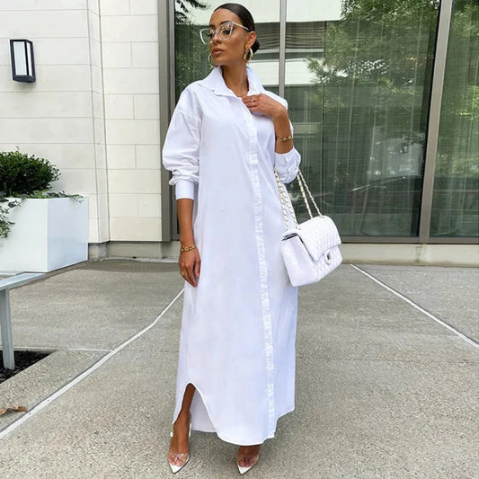 Robe Chemise Longue Chic Blanc chez robe-chemise-boutique