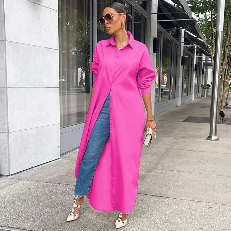 Robe Chemise Longue Chic Rose chez robe-chemise-boutique