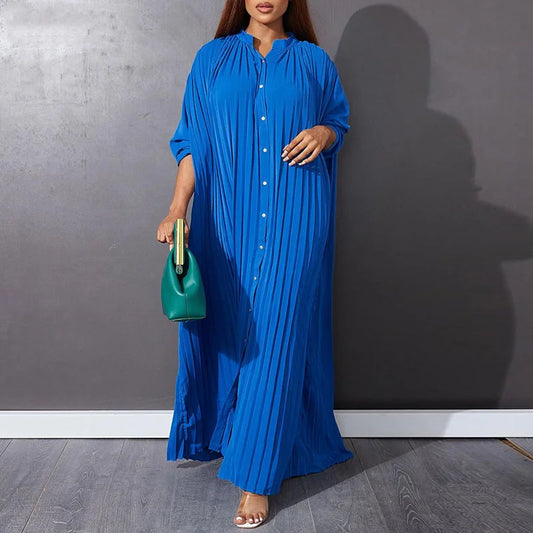 Robe Chemise Plissée Bleu chez robe-chemise-boutique