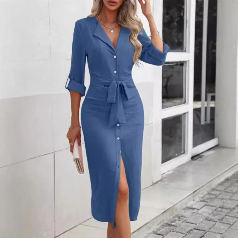 Robe Chemise Ceinturée Bleu Malachite chez robe-chemise-boutique