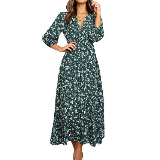 Robe Chemise Fleurie Vert chez robe-chemise-boutique