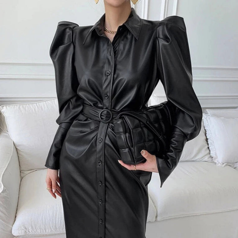 Robe Chemise Simili Cuir Noir chez robe-chemise-boutique