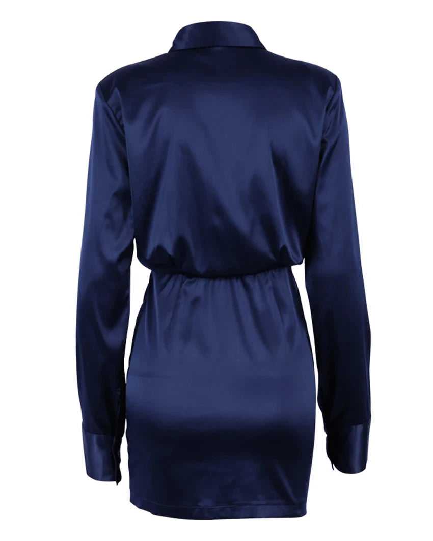 Robe Chemise Satin Bleu