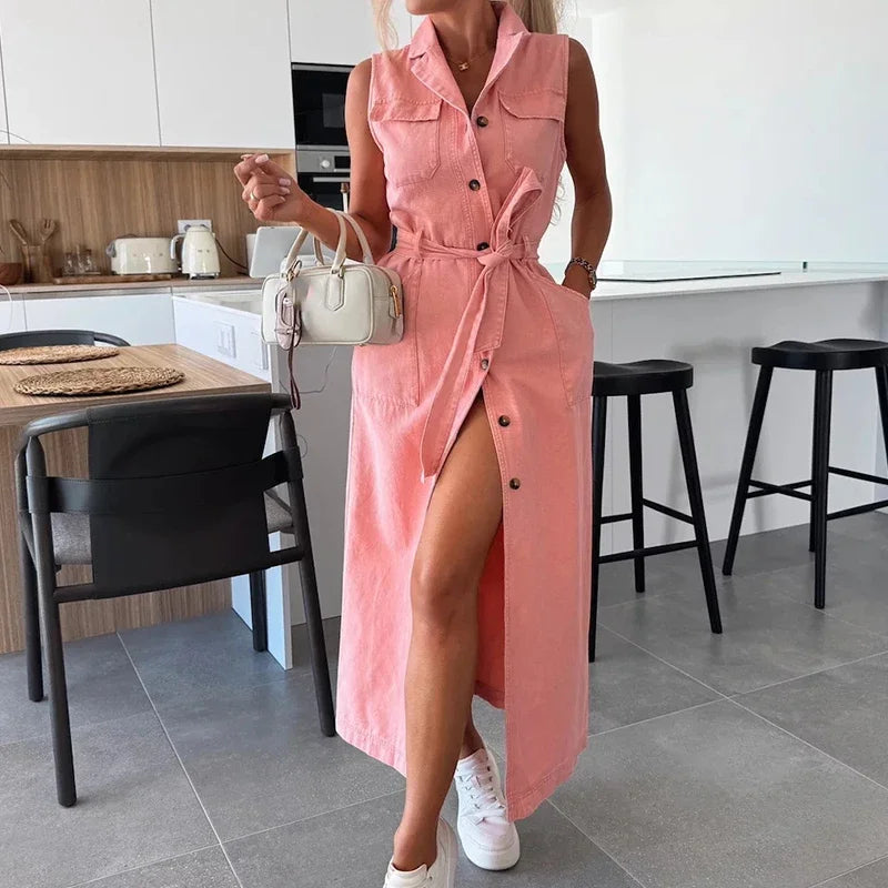 Robe Chemise Sans Manche Rose chez robe-chemise-boutique