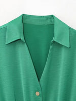 Robe Chemise Verte Satin - Vignette | ma-robe-chemise.com