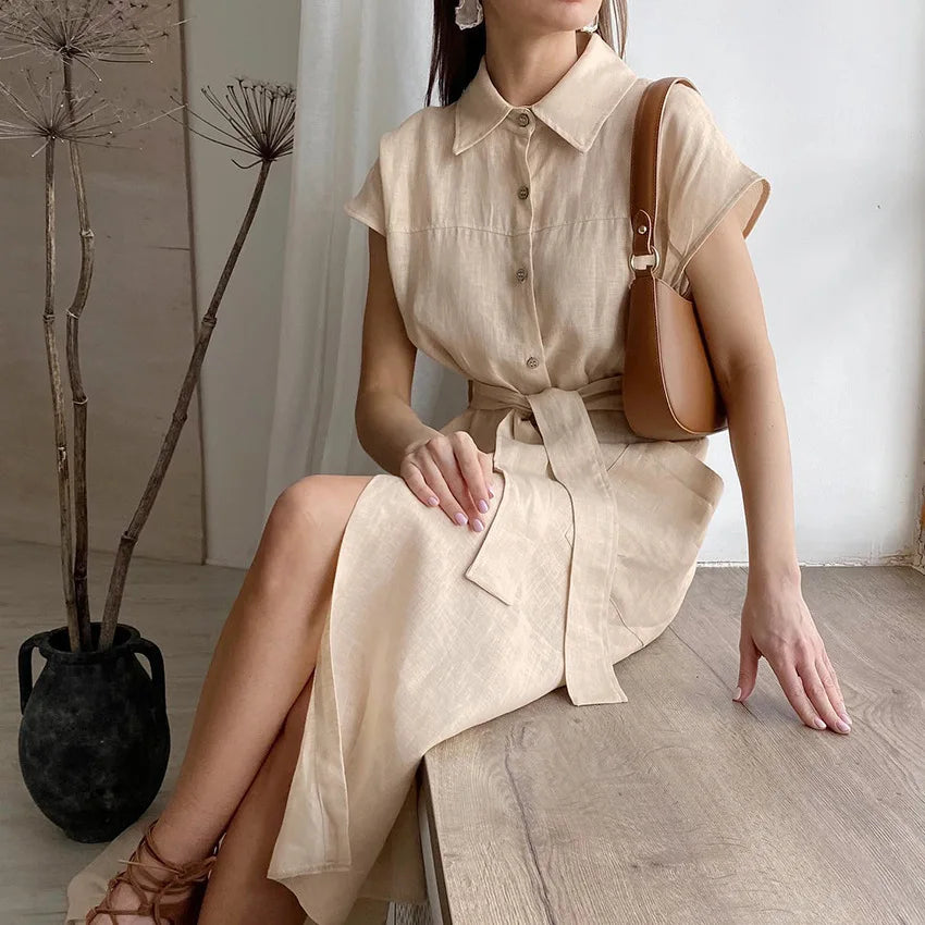 Robe Chemise Lin Beige chez robe-chemise-boutique