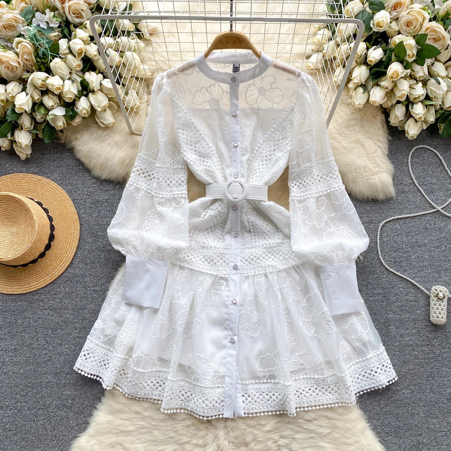 Robe Chemise Dentelle Blanc