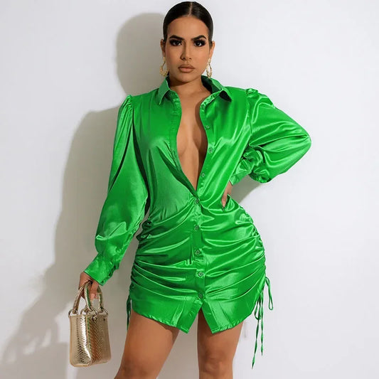 Robe Chemise Satin Verte