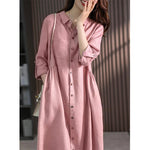 Robe Chemise Longue Rose - Vignette | ma-robe-chemise.com