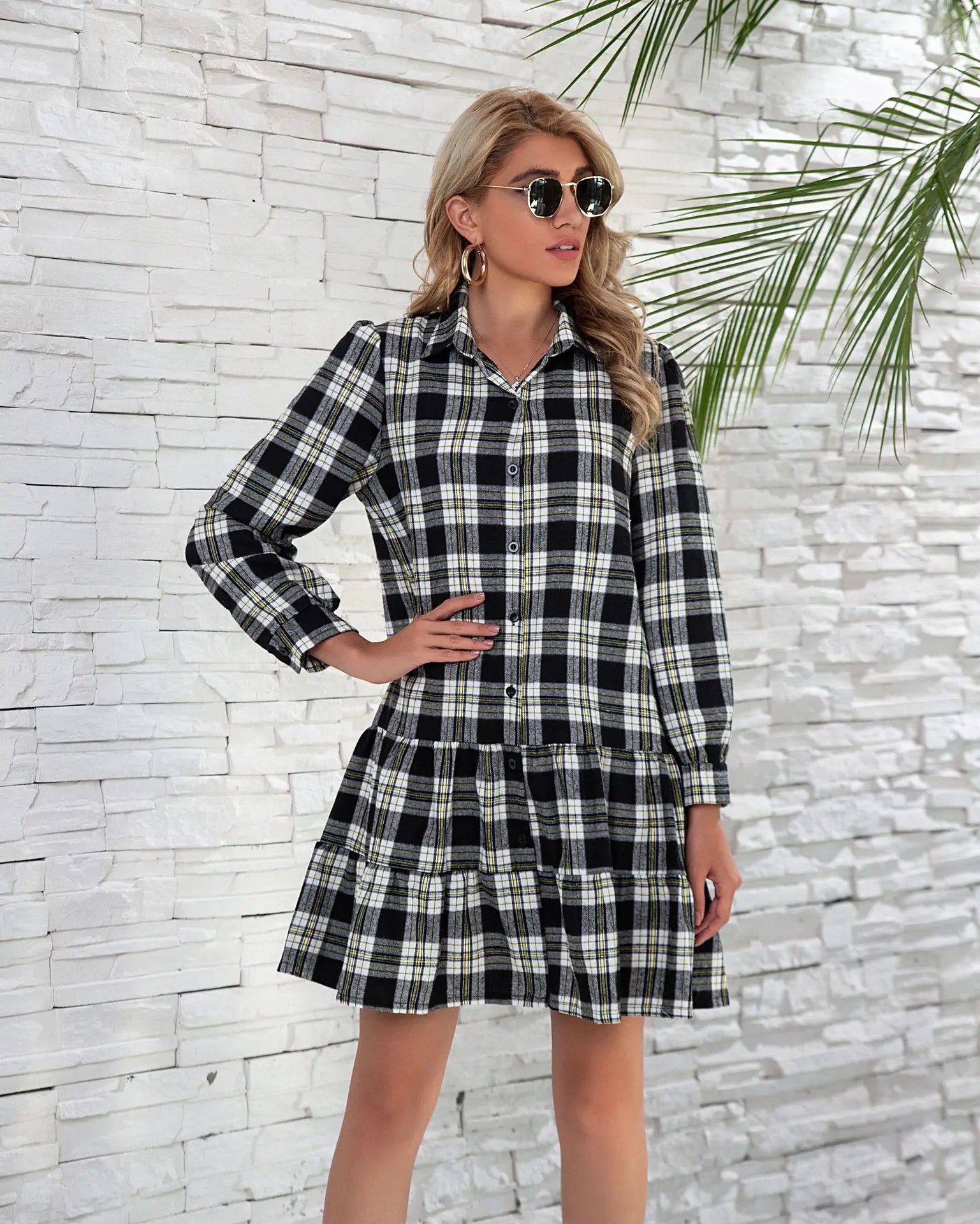 Robe Chemise Carreaux Noir et Blanc Noir et Blanc chez robe-chemise-boutique