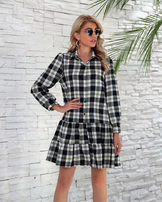 Robe Chemise Carreaux Noir et Blanc Noir et Blanc chez robe-chemise-boutique