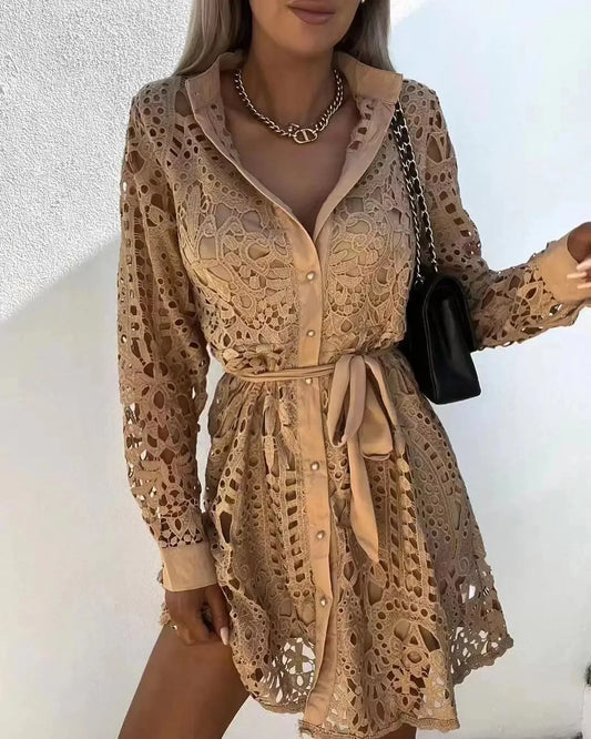 Robe Chemise Dentelle Beige chez robe-chemise-boutique
