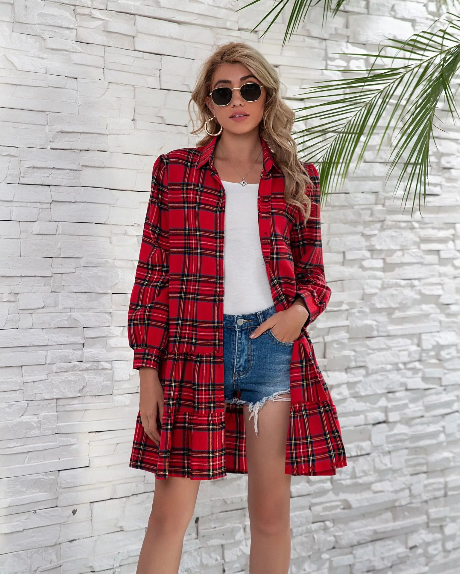 Robe Chemise Carreaux Rouge et Noir Rouge et Noir chez robe-chemise-boutique
