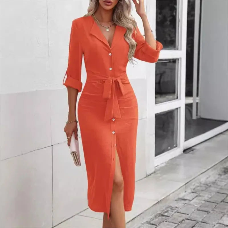 Robe Chemise Ceinturée Orange