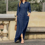 Robe Chemise Longue Bleu Marine - Vignette | ma-robe-chemise.com