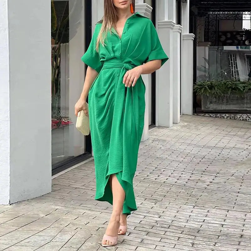 Robe Longue Col Chemise Vert