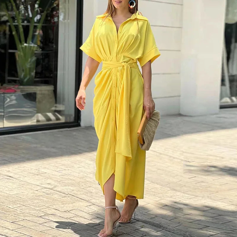 Robe Longue Col Chemise Jaune