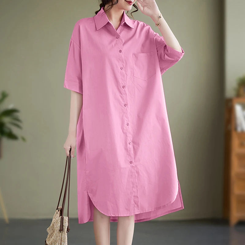 Robe Col Chemise Rose