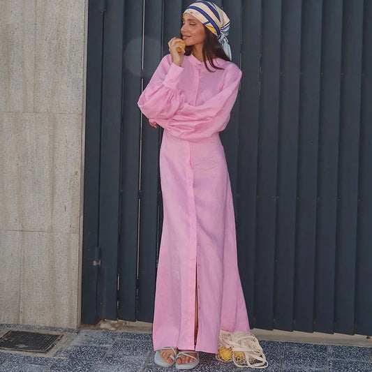 Robe Chemise Longue Rose chez robe-chemise-boutique