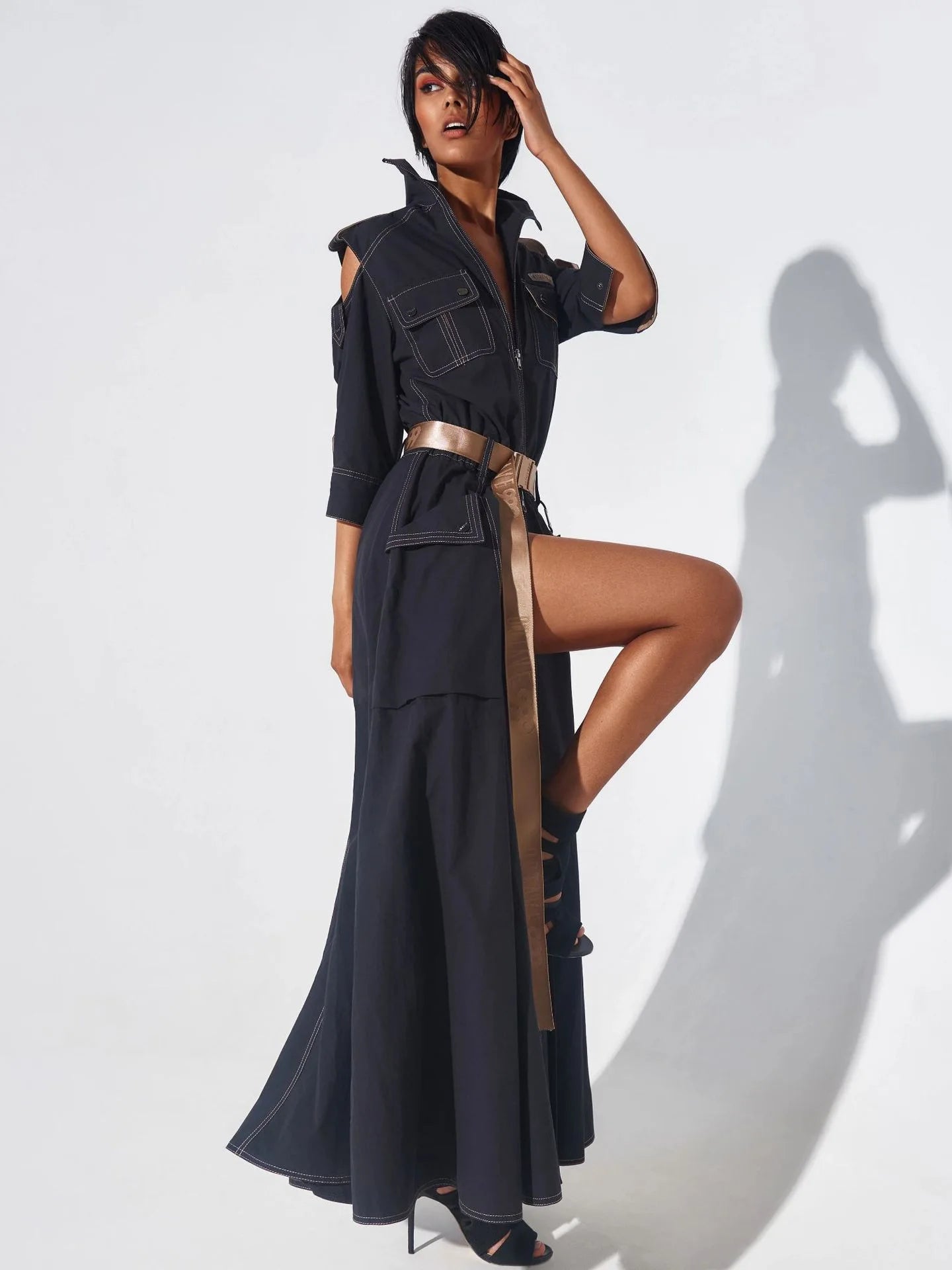 Robe Chemise Longue Noire Noir chez robe-chemise-boutique