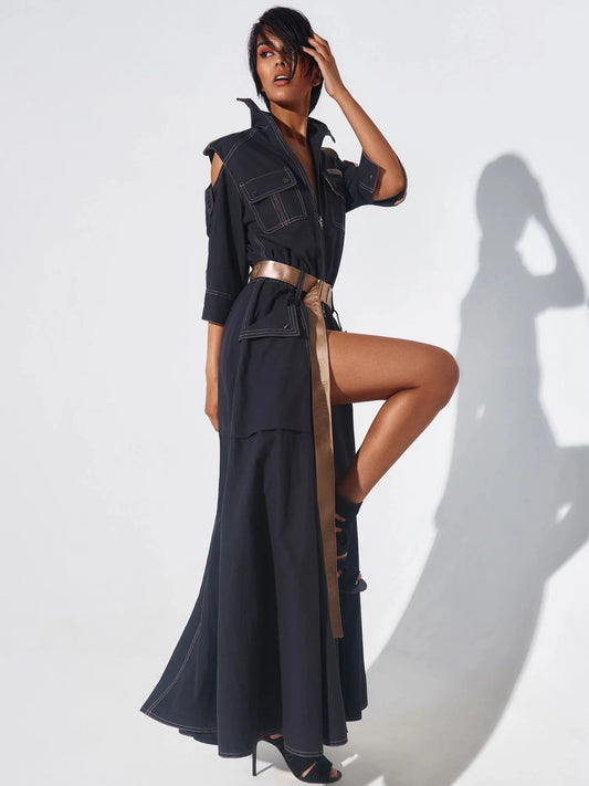 Robe Chemise Longue Noire Noir chez robe-chemise-boutique