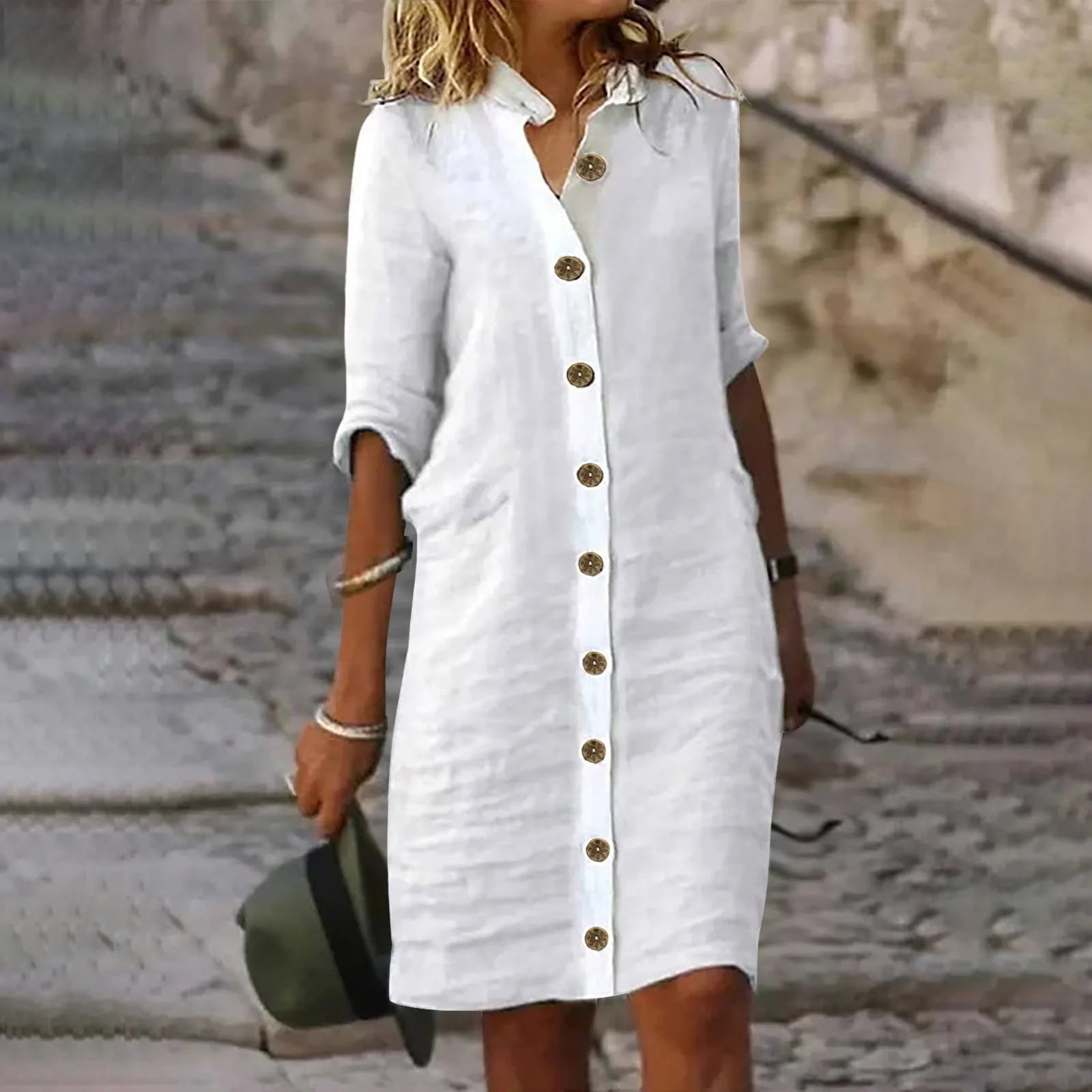 Robe Chemise Manche Courte Blanc