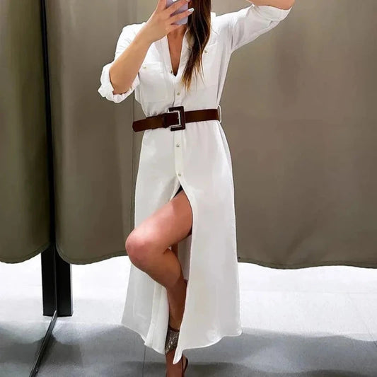 Robe Chemise Blanche avec Ceinture