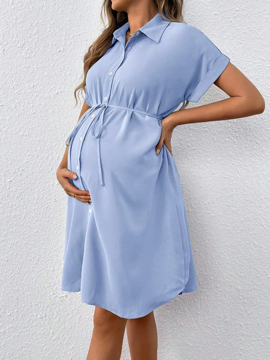 Robe Chemise Grossesse Bleu Ciel chez robe-chemise-boutique
