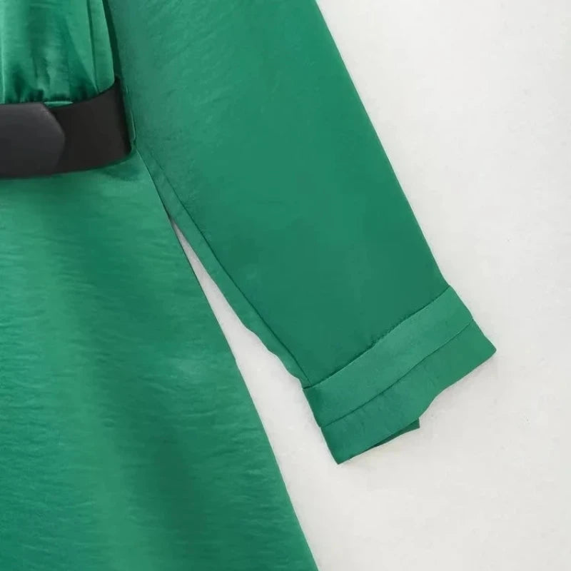 Robe Chemise Verte Satin