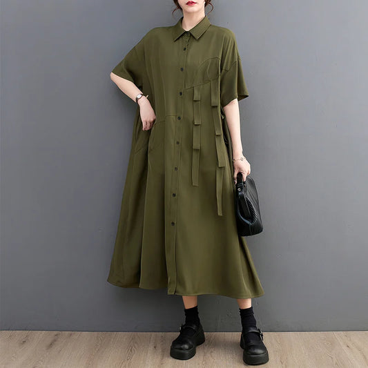 Robe Chemise Ample Vert Taille Unique (50-90KG)