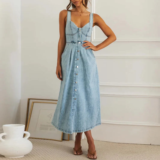 Robe Chemise en Jean Sans Manche Bleu chez robe-chemise-boutique