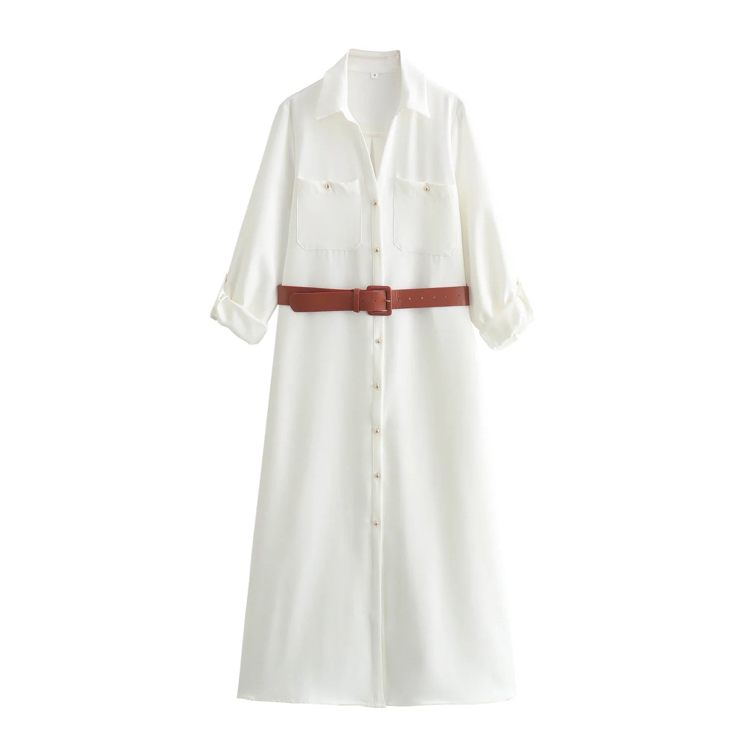 Robe Chemise Blanche avec Ceinture Blanc