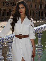 Robe Chemise Blanche avec Ceinture - Vignette | ma-robe-chemise.com