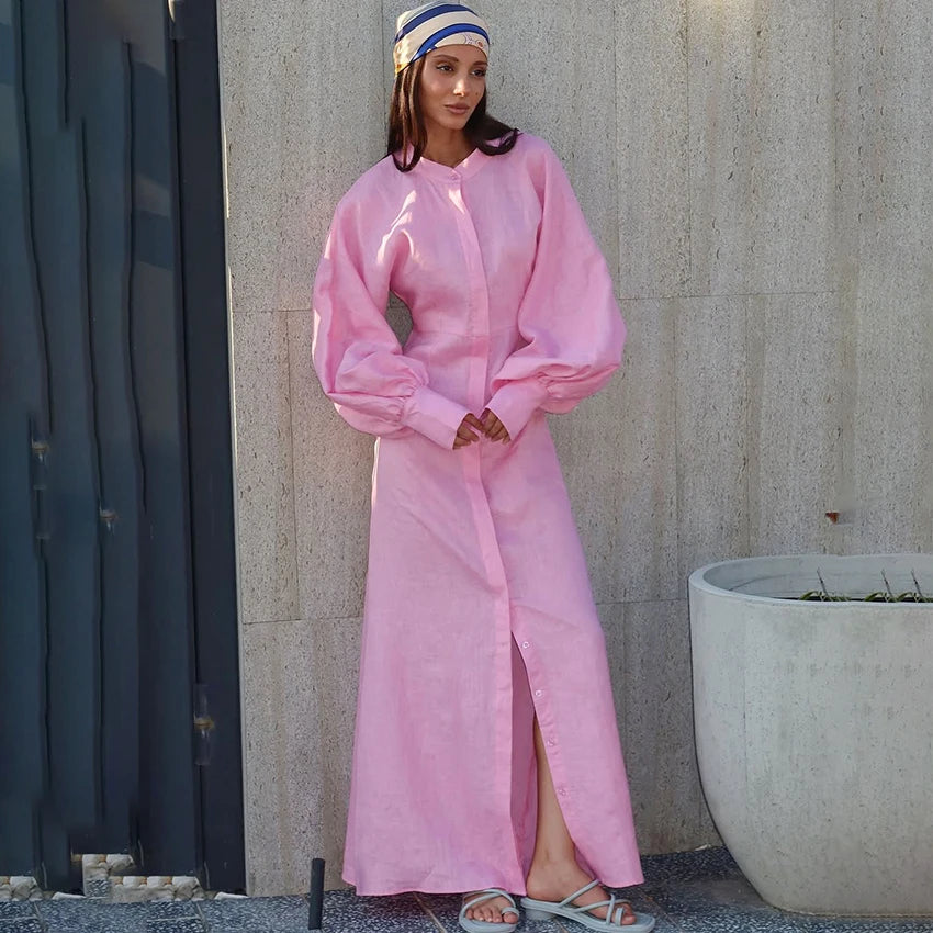Robe Chemise Longue Rose Rose chez robe-chemise-boutique